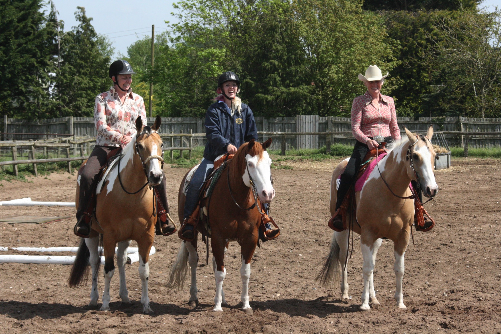 Paints having fun at Brandon Show today: Tracey Eaton, riding Strait Gunsmoke N County, Sophie Painter, riding Smoking Greyhound & Sue Middleton, riding Strait Cookys N Cream
